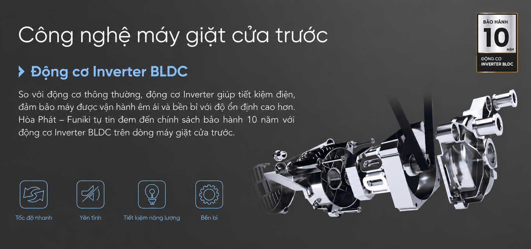 Động cơ Inverter BLDC vận hành êm ái và bền bỉ